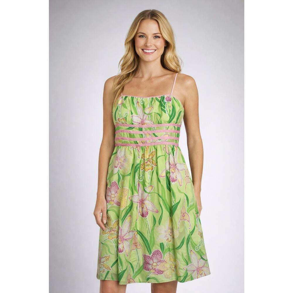 Lilly Pulitzer Katrina Dress Women’s 8 Vtg. A-Line Tropical Floral Silk Cotton